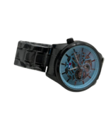 Luxury-Inspired Skeleton Dial Wrist Watch | Blue Transparent Face | Black Textured Strap - Image 2