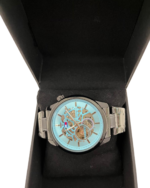 Luxury-Inspired Skeleton Dial Wrist Watch | Blue Transparent Face | Black Textured Strap - Image 3