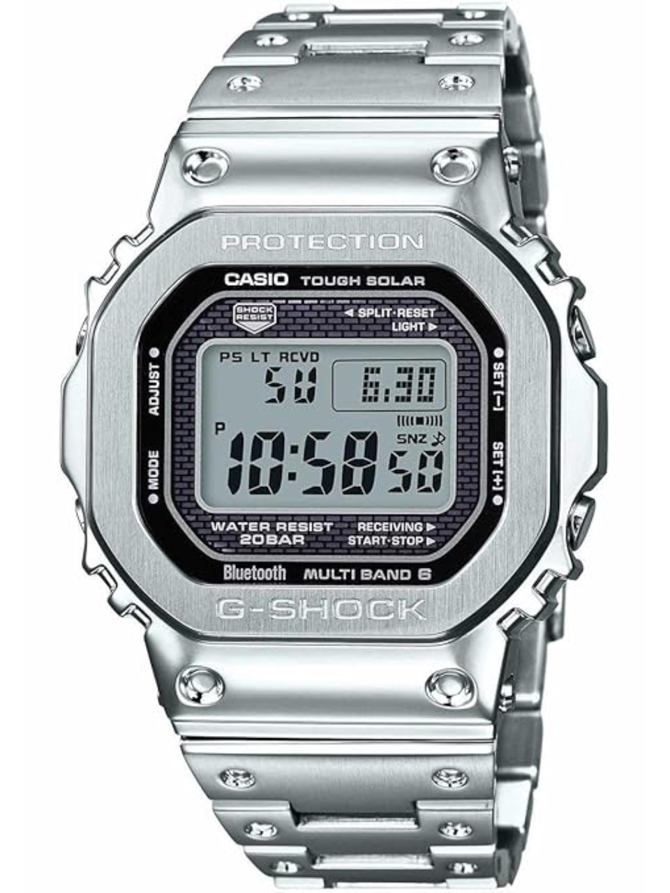 Untitled design (54) Casio G-Shock Silver Metal Strap Black Dial Men Watch - Image 1