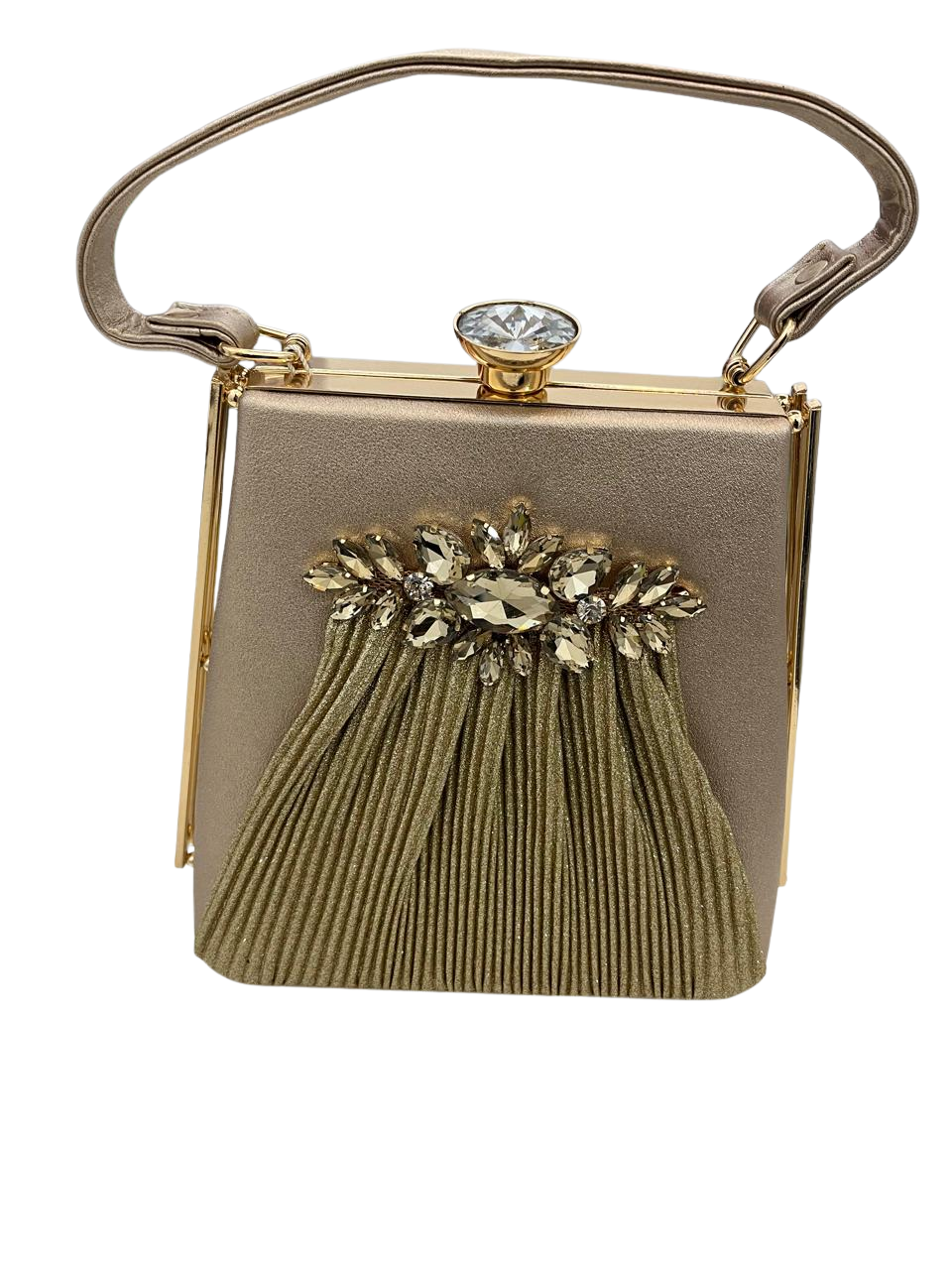 Untitled design (64) Designer Crystal Embellished Golden Handbag - Image 1