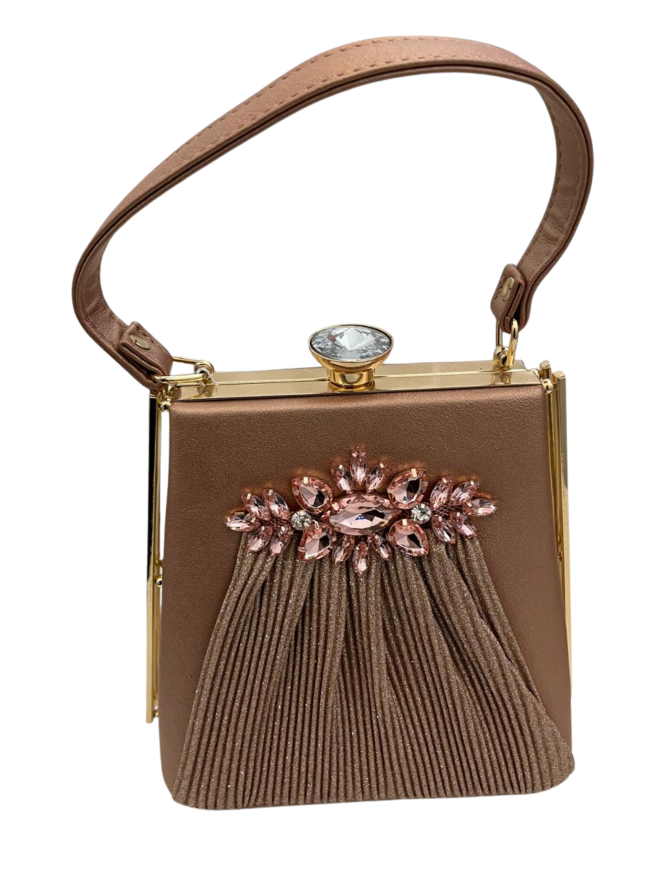 Untitled design (67) Designer Pink Crystal Embellished Handbag - Image 1