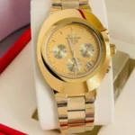 Rado Gold Dial Chronograph Watch for Men (Stainless Steel Strap)