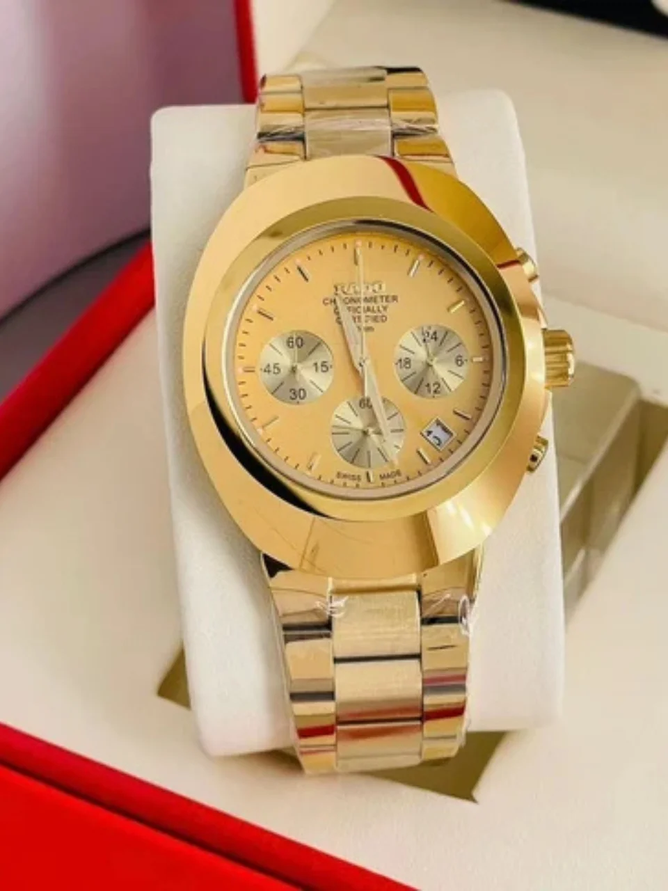 Untitled-design-7 (1) Rado Gold Dial Chronograph Watch for Men (Stainless Steel Strap) - Image 1