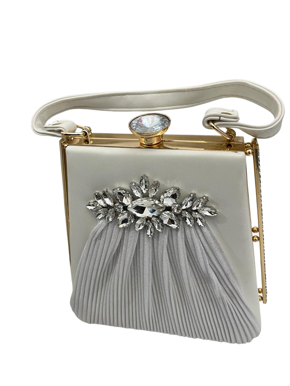 Untitled design (71) White Crystal Embellished Party Clutch - Image 1