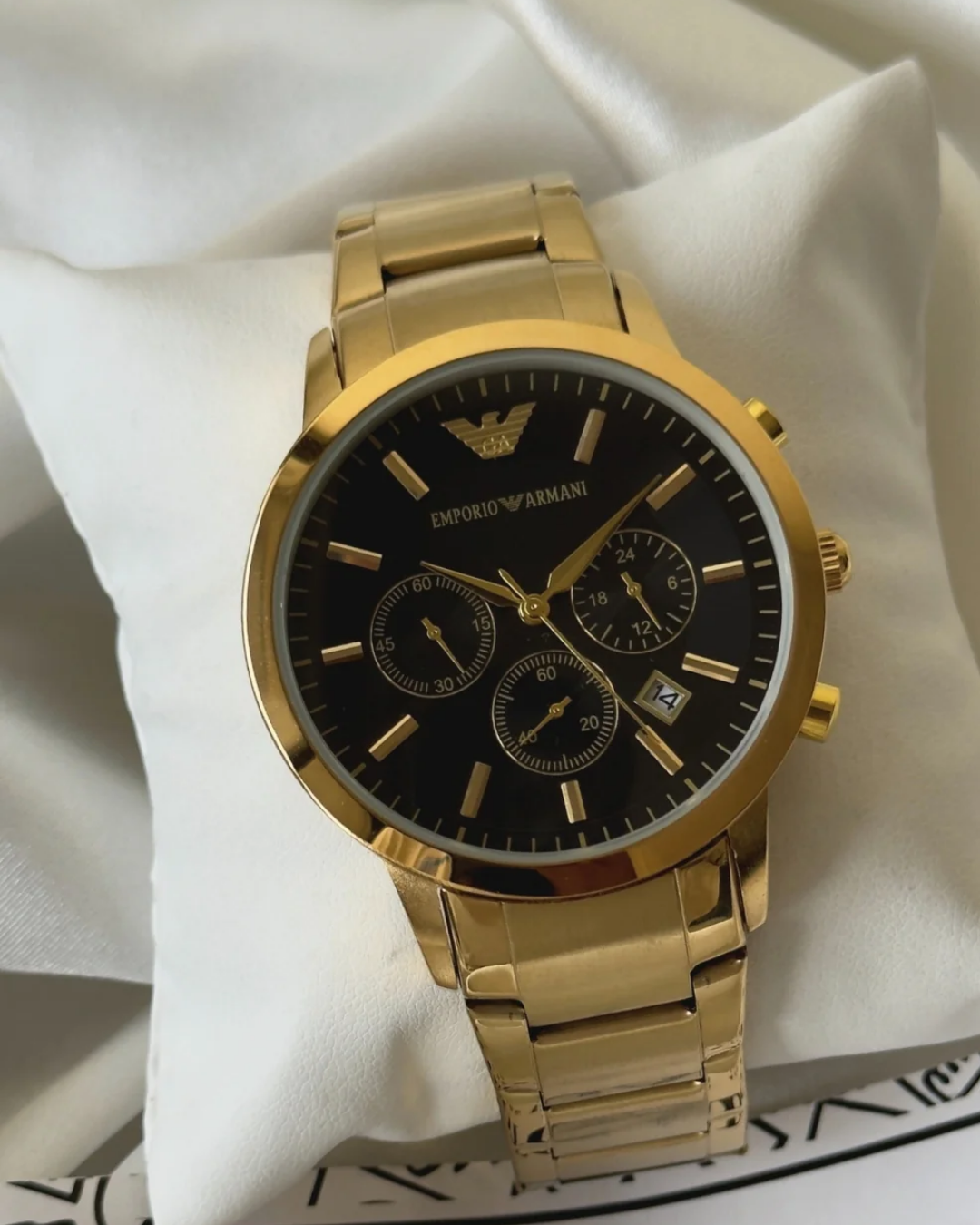 Untitled design (92) Luxury-Inspired Gold Stainless Steel Chronograph Watch | Black Dial | Premium Men’s Timepiece - Image 1