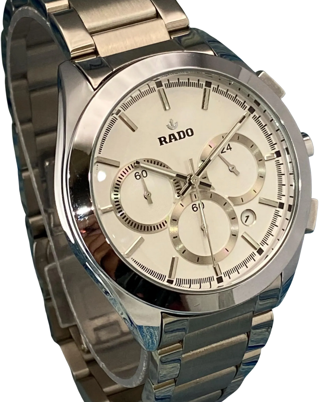 Untitled design (95) Luxury-Inspired Silver Stainless Steel Chronograph Watch | Elegant White Dial | Premium Men’s Timepiece - Image 1