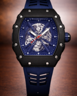 Luxury-Inspired Skeleton Sports Watch | Blue Rubber Strap | Modern Transparent Dial